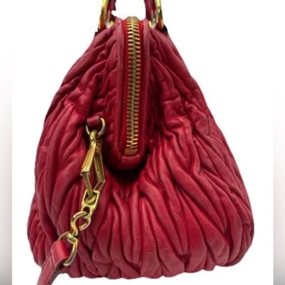 Auth Miu Miu Red Leather Quilted Matelesse 2way Bauletto Tote Bag Preloved Purse - Picture 7 of 16